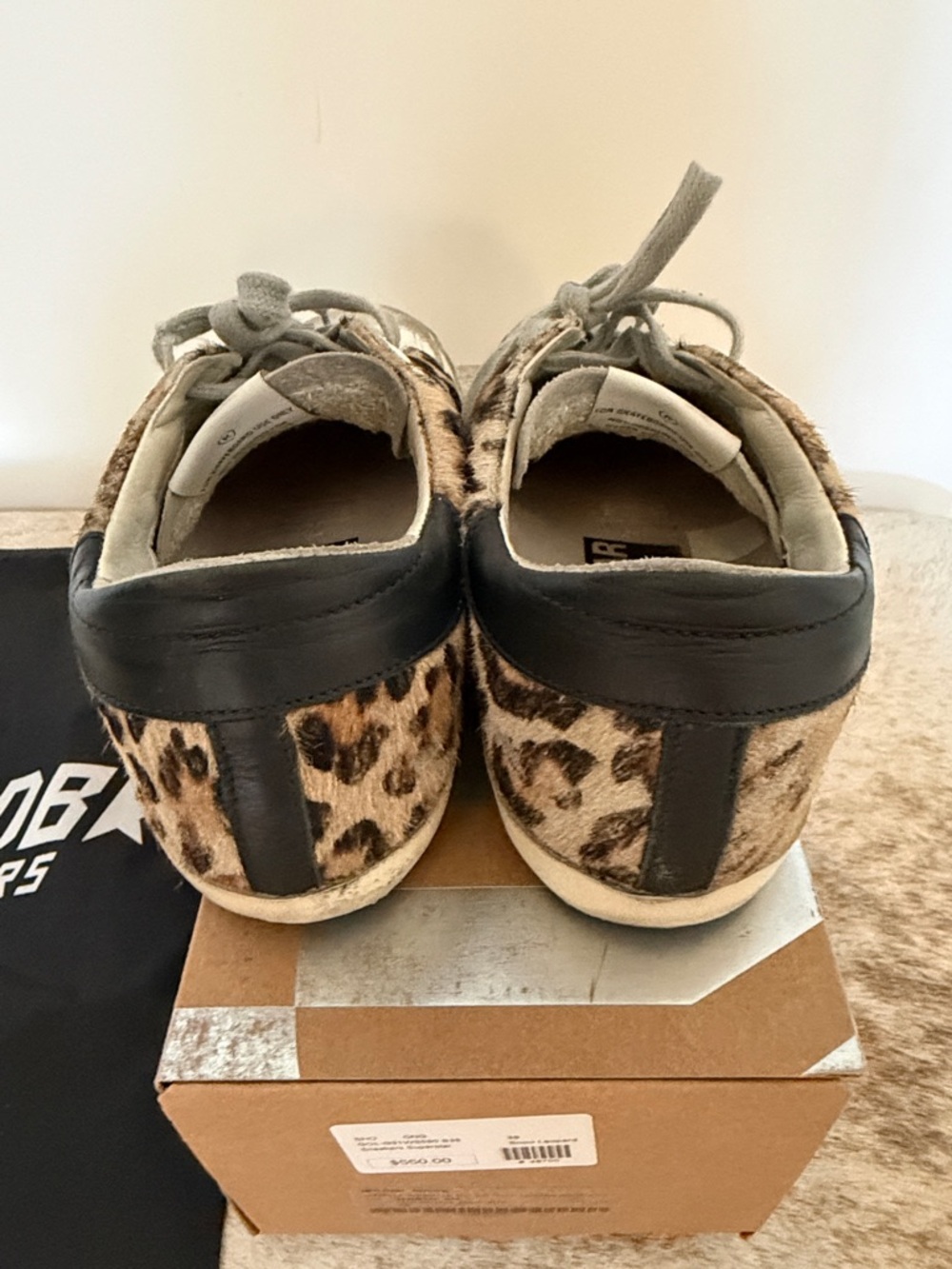 Golden Goose Leopard Pony Hair Sneakers in Tan, Black & White - Picture 3 of 5